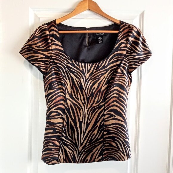 White House Black Market Tops - White House Black Market Brown Animal Print Silk Cap Sleeve Top